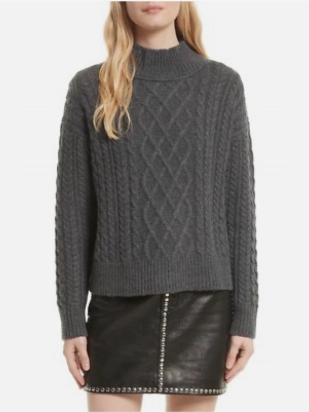 FRAME Wool & Cashmere Mock-Neck Cable-Knit Sweater